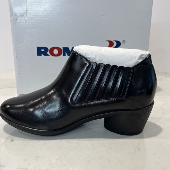 ROMIKA NEW Daisy Black Leather Slip On Booties Shoes Heeled Boho Eu 37 US 6-6.5 - Picture 4 of 13